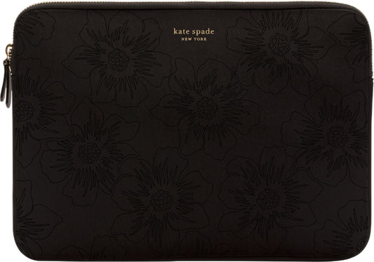 kate spade new york Slim Sleeve for 13 - Reverse Hollyhock Matte/Shiny Black/Gold Zipper/Gold Printed Logo