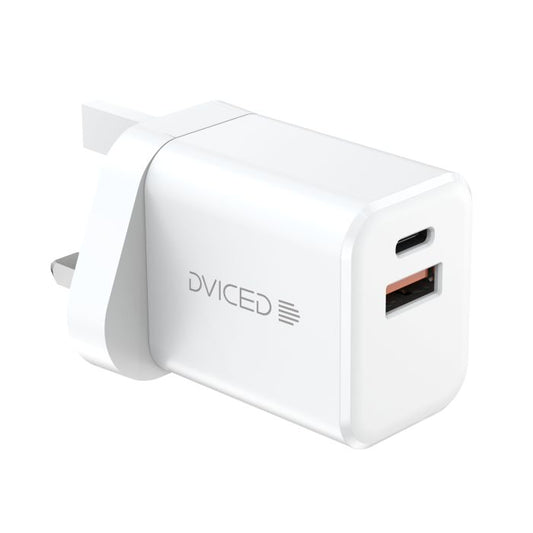 Dviced Wall charger, cable 35W GaN 1 USB-A 1 USB-C UK white