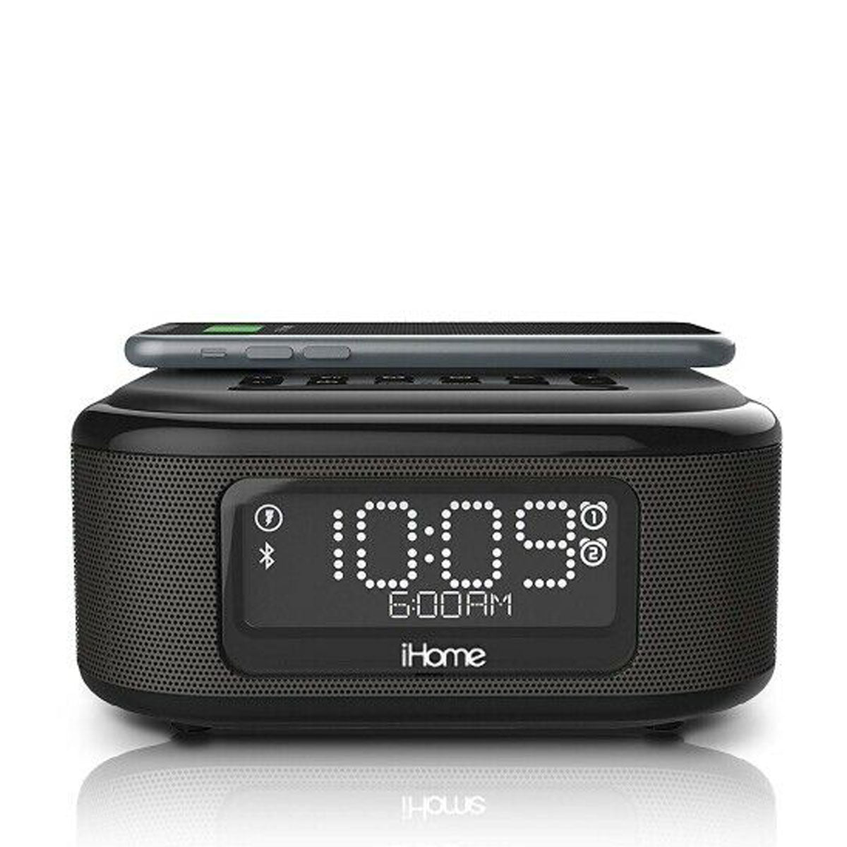 iHome - ساعة منبه IBTW23BE + شحن لاسلكي