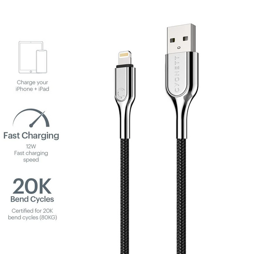 Cygnett Armored Lightning to USB-A Cable 1M - Black