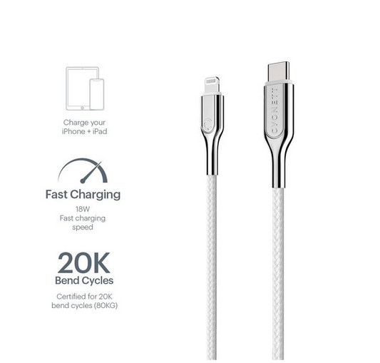Cygnett Armoured Lightning to USB-C Cable 1M - White