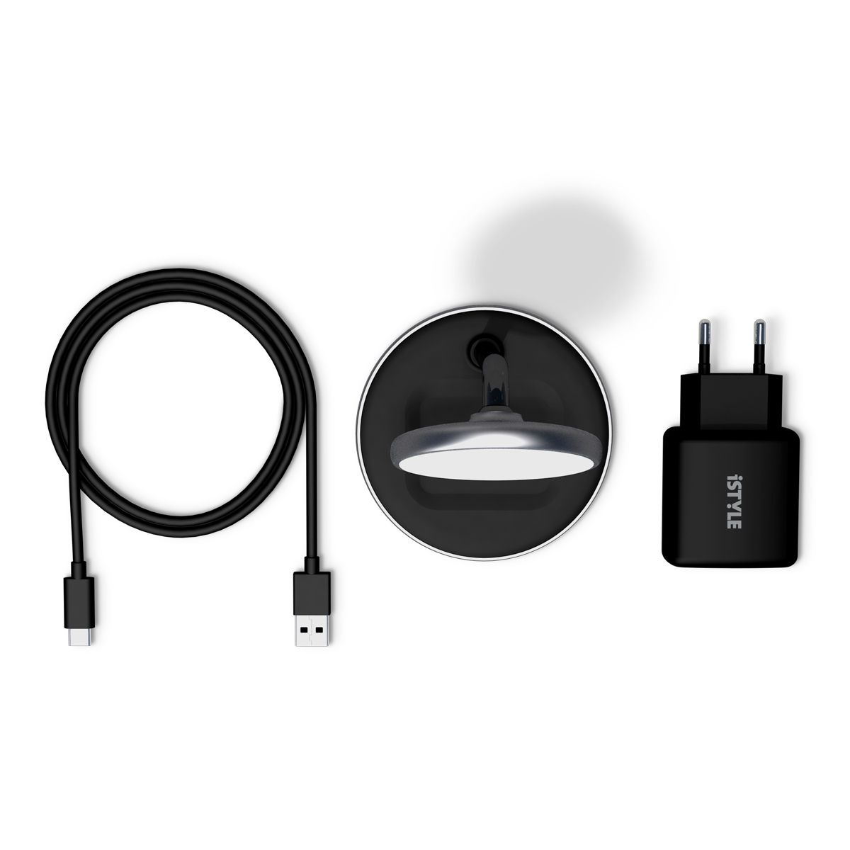 iSTYLE شاحن لاسلكي مغناطيسي 2 في 1 (متوافق مع MagSafe) + محول QC بقوة 18 واط، رمادي فضائي