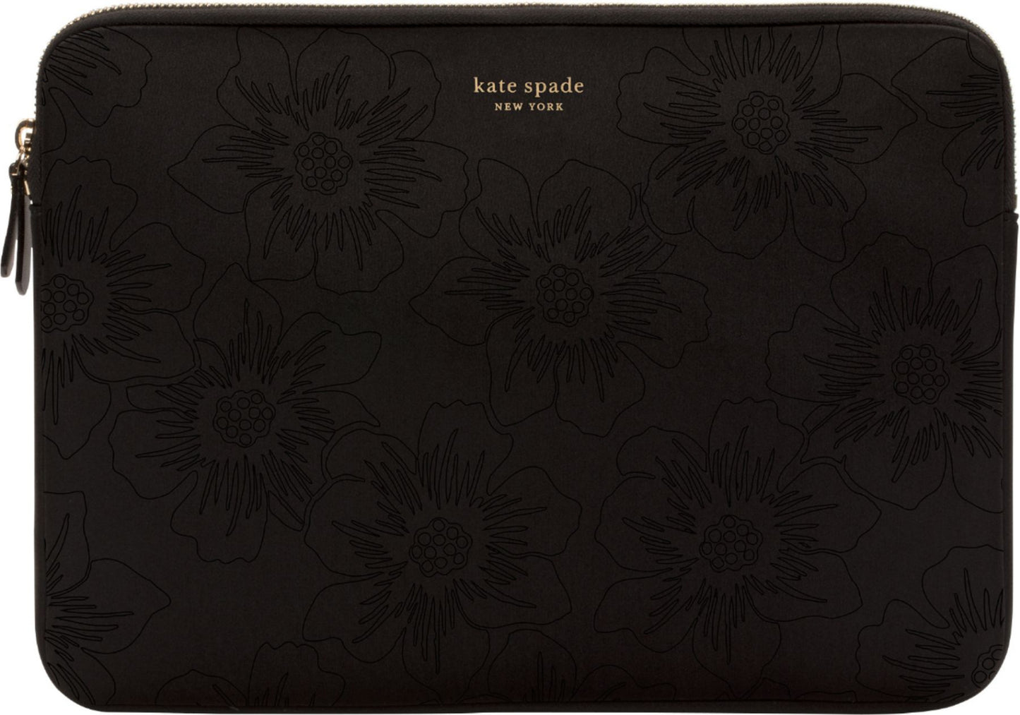 kate spade new york Slim Sleeve for 13 - Reverse Hollyhock Matte/Shiny Black/Gold Zipper/Gold Printed Logo